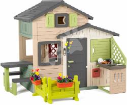 Smoby Căsuța Prietenilor cu dotare ideală în nuanțe naturale Friends House Evo Playhouse Life Smoby extensibilă (SM810251-F) Casuta pentru copii
