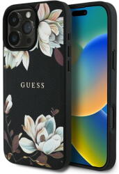 GUESS Husa Husa pentru iPhone 16 Pro Max - Guess Grained Flowers MagSafe (GUHMP16XPGNMPLMK) - Black (KF2346568) - vexio