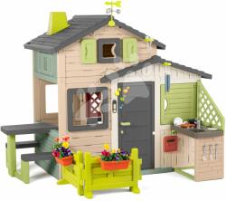 Smoby Házikó Jóbarátok ideális felszereltséggel natúr színekben Friends House Evo Playhouse Life Smoby meteorológiai készlettel és bővíthető (SM810251-2F)