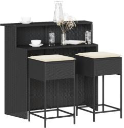 vidaXL 3 részes fekete polyrattan kerti bárszett párnával (3261486)