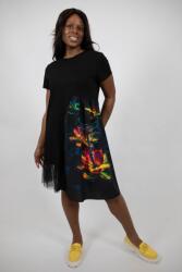 FashionLand ROCHIE MIDI ASIMETRICA CU MANECA SCURTA SI TUL DRAGONFLY TALIE UNICA Multicolora