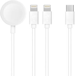  3in1 iPhone 8pin + iPhone 8pin + Apple watch fehér töltőkábel Type-C csatlakozóval 1A 3W