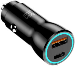 Blue Star Szivartöltő fej, 1xType-C / 1xUSB, PD / QC3.0, 3A / 25W, fekete, BlueStar