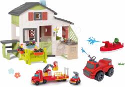 Smoby Set căsuță Prietenilor cu grădină în față și autobază de pompieri Friends House Life Smoby expandabil cu tun cu apă și barcă dintr-un set de construcție și bucătăriță (SM810250-A29) Casuta pentru copii