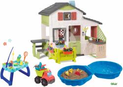 Smoby Set Casă Prietenilor cu grădină din față și pătuț cu nisip scoică Casa Prietenilor Life Smoby extensibil cu bancă de pescuit și mașină cu unelte de grădină (SM810250-A28) Casuta pentru copii
