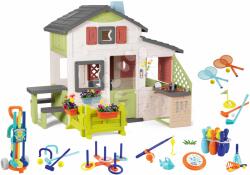 Smoby Set casă Friends cu grădină în față și set sportiv Friends House Life Smoby un set extensibilă cu 6 tipuri de jocuri cu tenis și crochet și bucătărie de jucărie (SM810250-A26) Casuta pentru copii