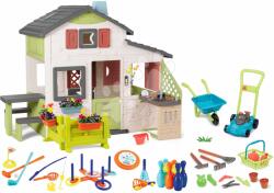 Smoby Set casuță Prietenii cu grădină din față și roabă cu mașină de tuns Friends House Life Smoby set extensibil și sportiv pentru grădină cu bucătărie (SM810250-A27) Casuta pentru copii