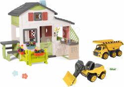 Smoby Set căsuța Prietenilor cu grădină și încărcător frontal Friends House Life Smoby extensibilă cu roți din cauciuc și utilaje de lucru și basculantă cu bucătărie (SM810250-A23)