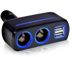  Mobilly szivargyújtó elosztó, 2X USB, 80W, megvilágított CL kimenetek (XXX)