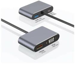  Mobilly 4in1 USB-C HDMI, VGA, USB3.0 adapter Power Delivery 87W-os tápellátással (XXX)