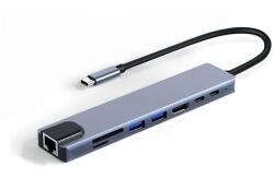 USB-C HUB 8in1 (PD 100W, HDMI, RJ45, 2x USB-A, 1x USB-C, kártyaolvasó) (XXX)
