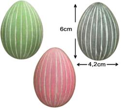  Nyomtatott dekorkarton - Pasztell csíkos tojások 6cm 3db/cs