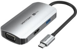 Vention USB-C -> HDMI/VGA/USB 3.0/PD (0, 15m Szürke Aluminum Ötvözet) Dokkoló (TQAHB)