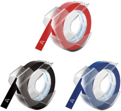 DYMO Set 3 benzi embosabile DYMO Omega 9 mm asortate rosu, albastru si negru pentru organizare, hobby si identificare creativa S0847750 (847750)