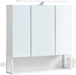 VASAGLE Fali tükrös 3 ajtós fürdőszoba szekrény, fehér 15x70x70cm (BBK124W14) - pepita