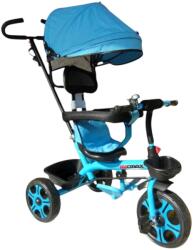 Baby Care Tricicleta cu copertina detasabila NOVOKIDS My first Trike, Roti din spuma cauciucata, Maner de ghidaj pentru parinti, Cadru metalic, Dimensiuni 100X45X90 cm, Albastru (NKMFTRIKEBLUE)
