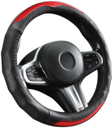 Autolife CARBON DESIGN Valódi bőr kormányvédő 38cm fekete-piros DW-5408R (5408R)