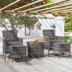vidaXL 5 részes szürke polyrattan és tömör akácfa kerti bisztrószett (3058377)