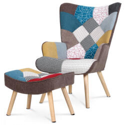 Artium Pihenőfotel, Lábtartóval, Patchwork Színben, Tömör Fa Lábakkal AK-305_PW2 Belföldi raktárról (r-AK-305_PW2)
