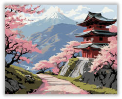  Cseresznyevirágok és Ősi Templom Hegyi Ösvényen - számfestő készlet