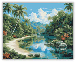  Trópusi Lagúna és Pálmafák - számfestő készlet