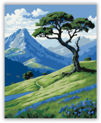  Magányos Fa és Kék Vadvirágos Völgy - számfestő készlet