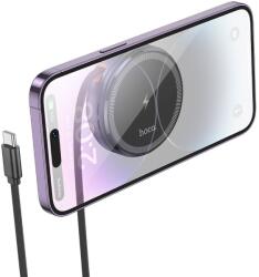 Hoco vezeték nélküli töltő visszahúzható kábellel C típusú kompatibilis a MagSafe és az APPLE Watch 15W CQ18 fémszürke