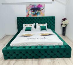 MobAmbient Pat tapițat matimonial cu ladă depozitare, verde smarald - model GOLD
