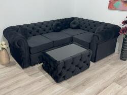 MobAmbient Colțar fix premium pentru living, negru - model Chesterfield