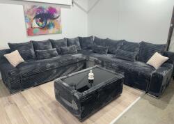 MobAmbient Colțar fix plușat 9 lucuri gri închis 300 x 300 m - model COZY