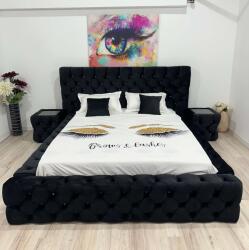 MobAmbient Pat tapițat matrimonial, tăblie înaltă, 2 noptiere tapițate, negru - model GOLD