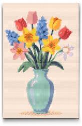  Gyémántszemes kirakó - Tavaszi csokor illusztrációja Méret: 20x30cm, Keretezés: Kartonlemezen, Gyémántok: Kerek