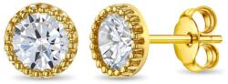 Bebe Gold Cercei din Aur 14K pentru Adolescenti / Adulti, model Halo cu Piatra CZ de 5mm si Margine cu Bilute, inchidere cu Fluturas