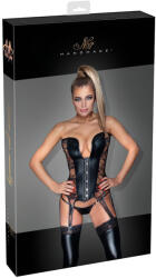Noir - corset cu dantelă și portjartier - negru - XL