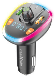  Transzmitter Maxlife MXFT-03 - autós FM/Bluetooth transzmitter + 2XUSB autós töltő, TF kártya olvasó, fekete, 3, 1A - graffistore
