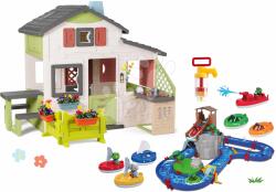 Smoby Set de casă a prietenilor și circuit de apă cu cascadă Friends House Life Smoby pistă extensibilă cu pompă, bărcuțe și bucătărie cu grădină (SM810250-A39) Casuta pentru copii