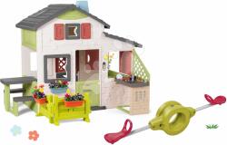 Smoby Set casă de Prietenilor cu curte din față și leagăn cu fântână arteziană Friends House Life Smoby expandabilă, rotație dublă de 360° și bucătărie de vară joacă (SM810250-A40) Casuta pentru copii