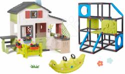 Smoby Set casă a Prietenilor cu curte frontală și panouri de cățărat Frame Kraxxl Friends House Life Smoby extensibilă cu pereți de cățărat și bucătărie cu leagăn (SM810250-A45) Casuta pentru copii