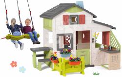 Smoby Set de casa Prietenilor cu grădină în față și leagăn atârnat Friends House Life Smoby extensibil pentru două persoane, rezistent în înălțime și bucătărie de vară (SM810250-A42) Casuta pentru copii