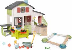 Smoby Set căsuță Prietenilor cu curte și pistă de aventură Friends House Life Smoby extensibilă cu 4 cărări și bucătărie cu cărucior de tras/ținut (SM810250-A37) Casuta pentru copii