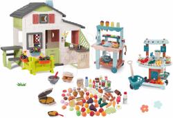 Smoby Căsuță Prietenilor cu grădină în față și tonetă cu înghețată Friends House Life Smoby extensibil/expandabil și tonetă de legume cu bucătărie și aparat de vafe (SM810250-A50) Casuta pentru copii
