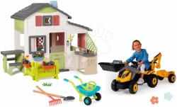 Smoby Set casă prietenilor cu curte și tractor pedalabil Builder Friends House Life Smoby extensibil, cu încărcător, excavator și roabă și unelte (SM810250-A48) Casuta pentru copii