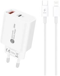 Hurtel A6MaxL 20W USB-A USB-C Hálózati Töltő 1m USB-C - Lightning Kábellel - Fehér