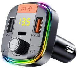 HiGi HiGi® - Brichetă T832 Transmițător FM și încărcător rapid USB pentru mașină: 1x USB Type-C + 1x USB-A (T832)