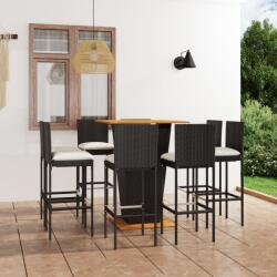 vidaXL 9 részes fekete polyrattan kerti bárszett párnákkal (3064862)