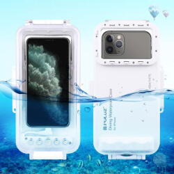 PULUZ PU9010W PULUZ 45m/147ft vízálló búvár tok fényképezéshez és videózáshoz víz alatti házfedél iPhone 14 sorozat, iPhone 13 sorozat, iPhone 12 sorozat, iPhone 11 sorozat, iPhone X sorozat, iPhone 8 & 7, 