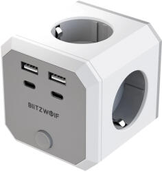 BlitzWolf BlitzWolf® BW-EC2 - Fali hálózati USB töltő és elosztó: 4x 230V + 2xUSB-A & 2x USB-C töltőportok
