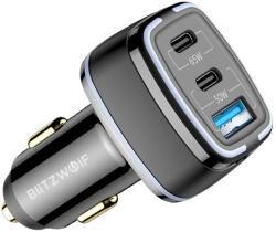 BlitzWolf BlitzWolf® BW-BC4 - 115W teljesítményű, 3-Portos 65W/20W/30W USB PD autós gyorstöltő