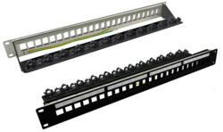 Roline Patch panel STP 19", 24 port, kapcsos rögzítési lehtőséggel, fekete (26.11.0390-5)