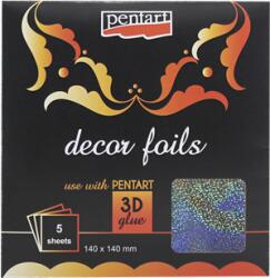 PENTART Dekorfólia 14x14cm hologramos 5lap/csomag glitterek (20745)